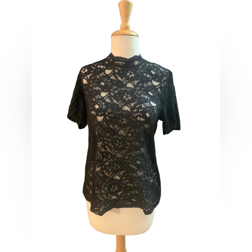 Ann Taylor LOFT, black, short sleeve, lace blouse, size medium
